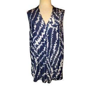 Carre Noir Navy and White Sleeveless Tunic Blouse Women's SZ XL